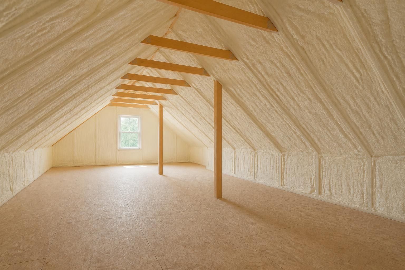 Wide attic scene with open space and even insulation coverage